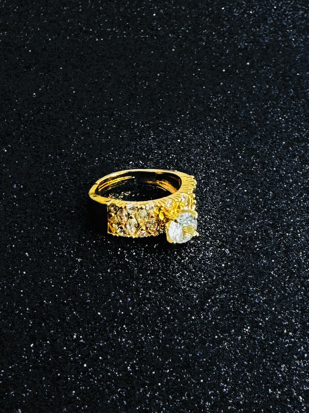 Gold Plated Golden Petal Crystal Ring