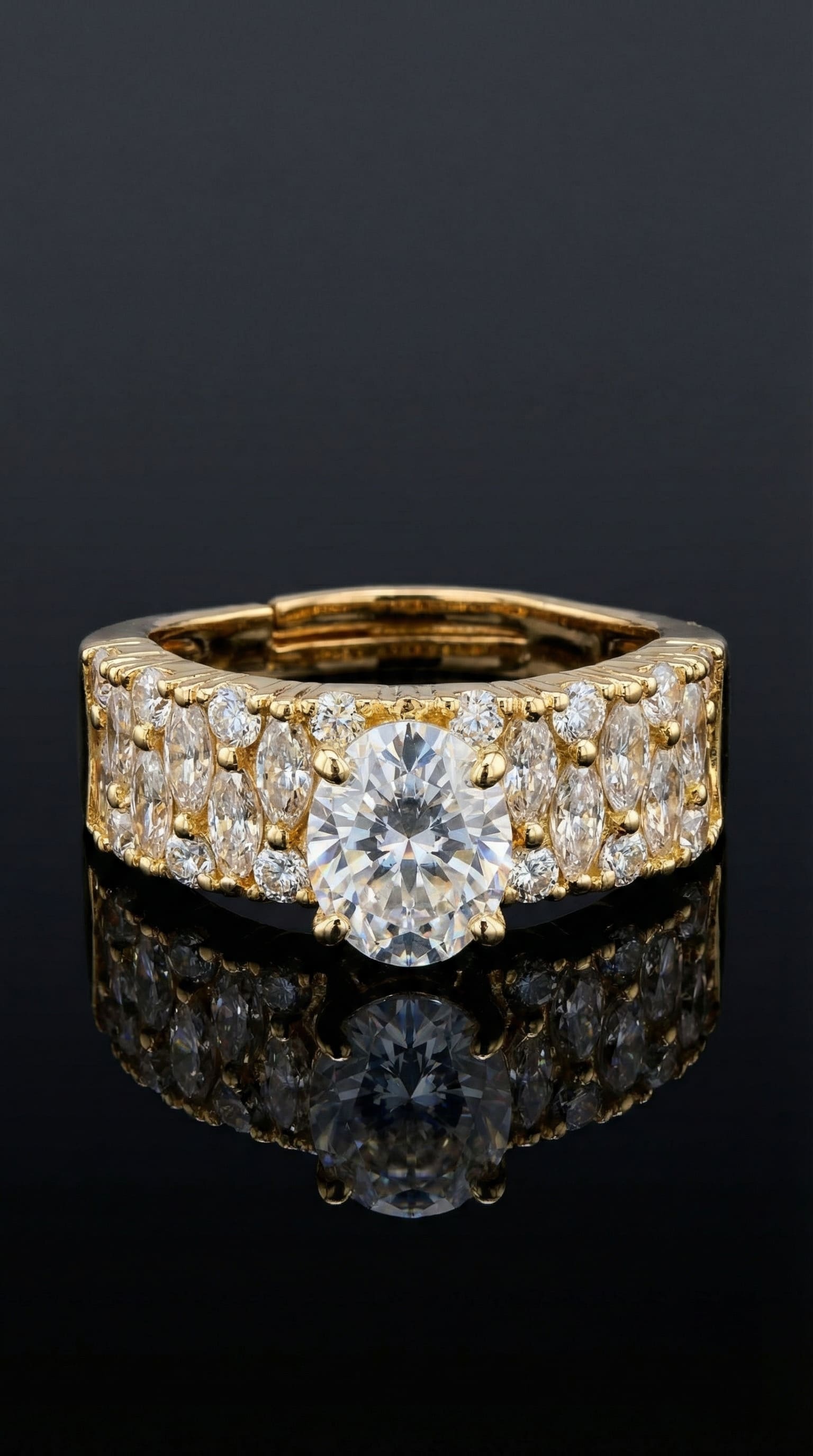 Gold Plated Golden Petal Crystal Ring